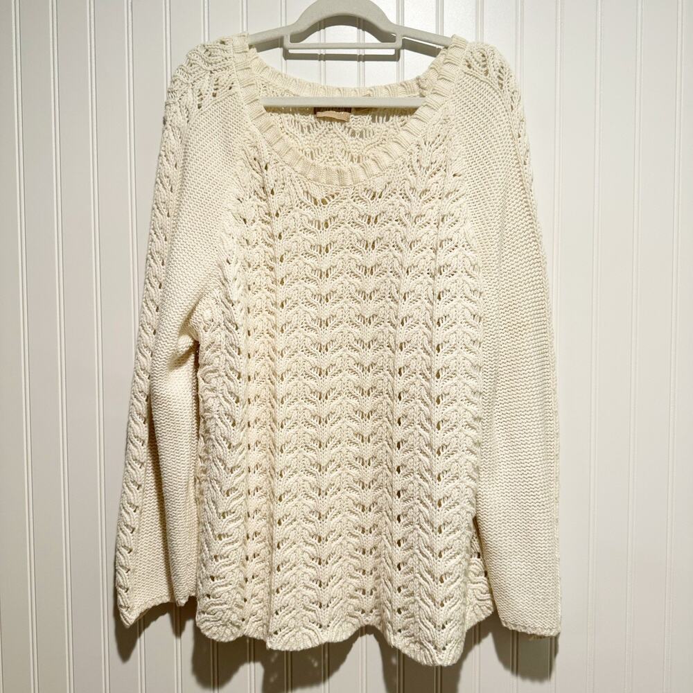 Vintage Arpeggio Cream Knit Cotton Sweater Plus Size 22/24